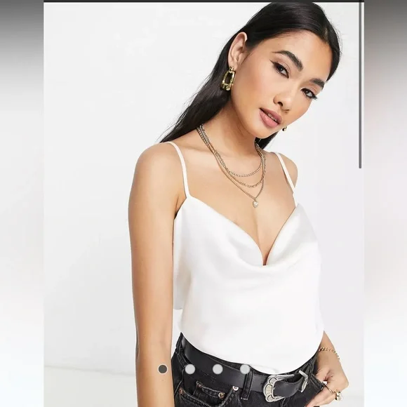 Satin cowl neck cami in ivory - Picture 2 of 4